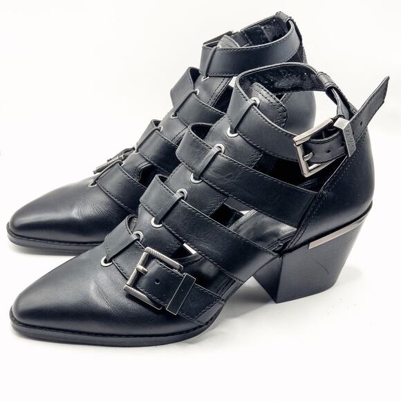 Michael Kors Griffin Cage Bootie Black Leather Women’s 9 Retro Streetstyle - Picture 1 of 9